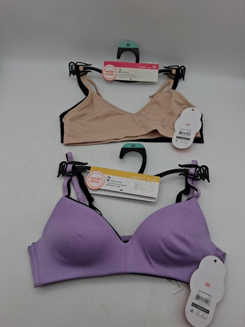 Wonder Nation Girls Wireless 2 Pack T-Shirt Bra & 2 Pack Bralette Size 30 NWT